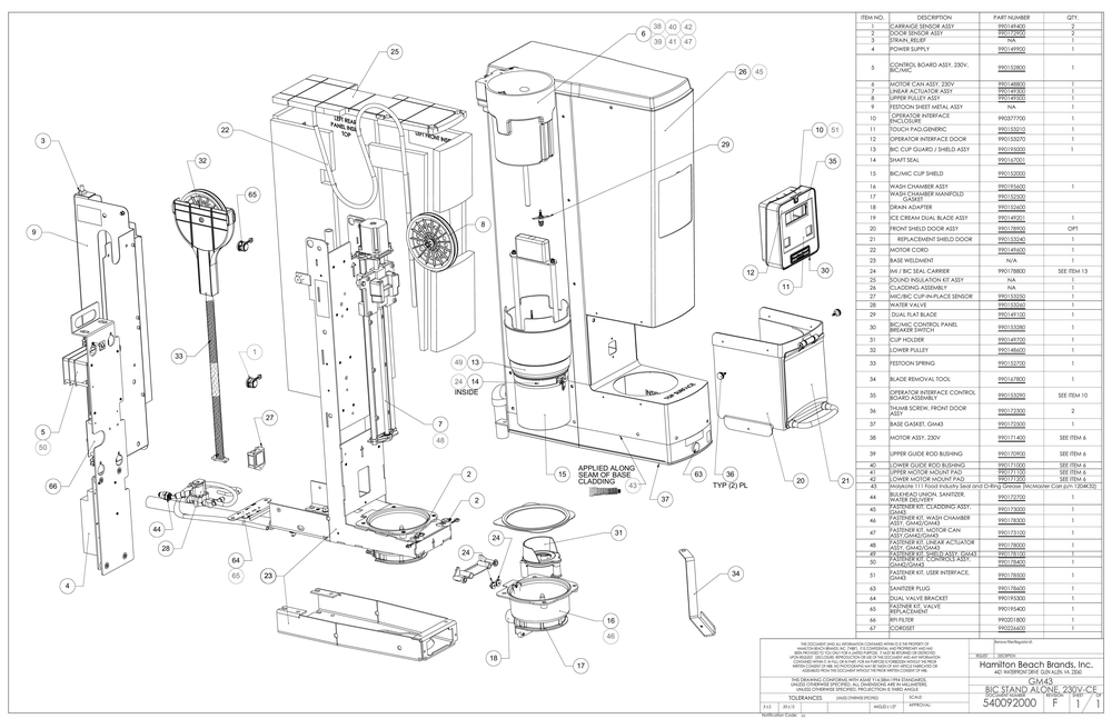 Diagram Diagram and Parts List for BIC2000-CE  Hamilton Beach Drink Mixer